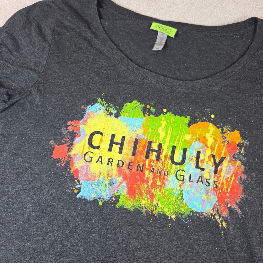 Chihuly Garden & Glass T-Shirt Womens 2XL Gray Watercolor Splatter Short Sleeve
